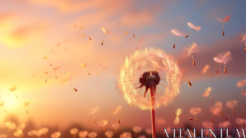 Dreamlike Summer Sunset with a Dandelion - Nature's Whimsical Beauty AI Image