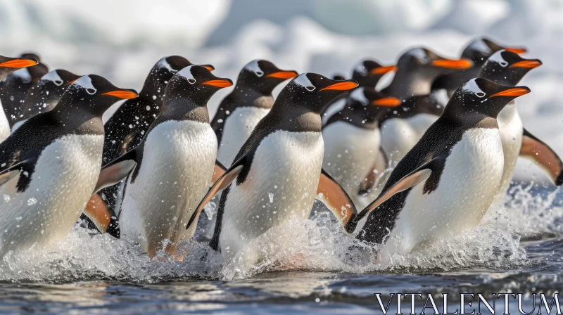 Gentoo Penguins in Antarctica: A Captivating March through the Water AI Image