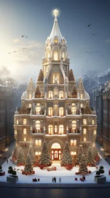 Gothic Revival Christmas Tree Building - 3D Illustration