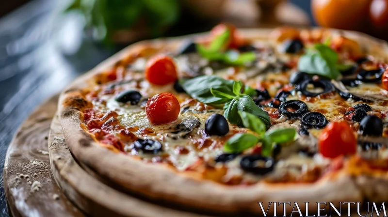Scrumptious Pizza with Thin Crust and Tantalizing Toppings AI Image