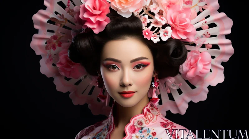 Serious Portrait of a Young Asian Woman in Traditional Chinese Dress AI Image
