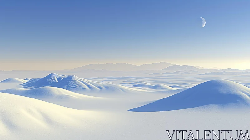 Snowy Landscape with Crescent | Delicately Rendered Landscapes AI Image
