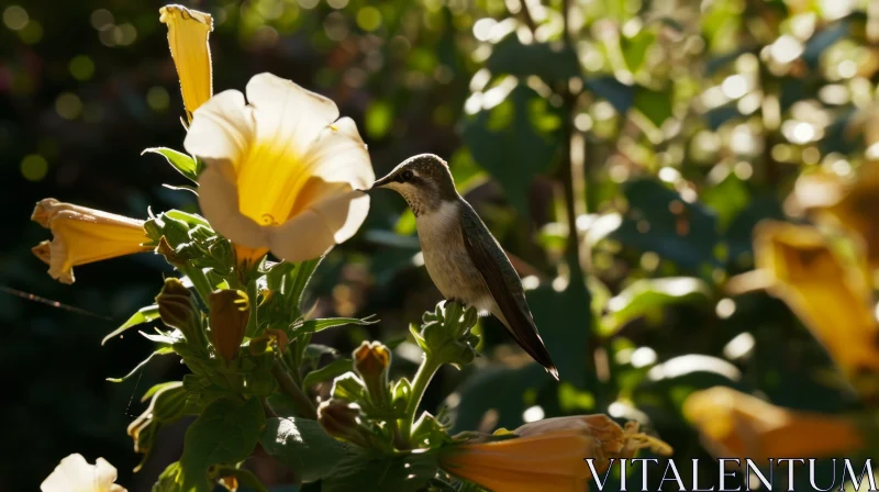 Vibrant Hummingbird and Yellow Flower Close-Up AI Image