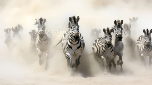 Zebras Running in the African Desert