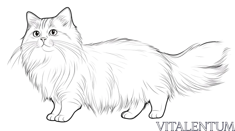 AI ART Long-Haired Cat Line Art Illustration