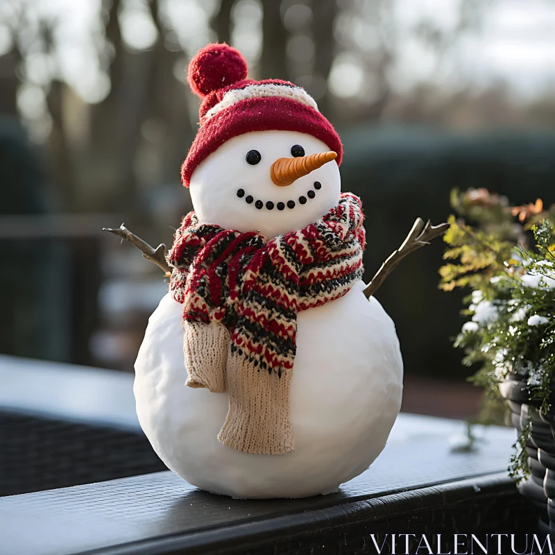 Joyful Snowman Decorated for Winter AI Image