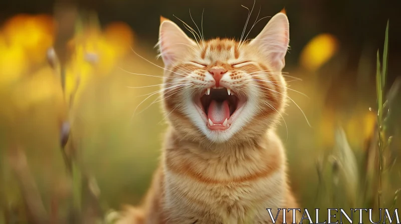 AI ART Sunlit Yawning Ginger Kitten