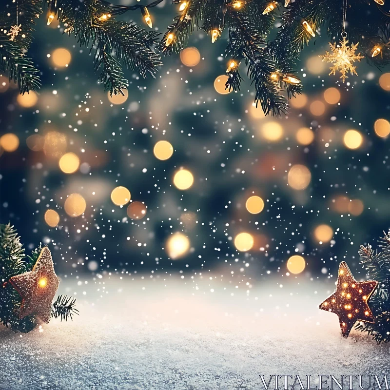 Holiday Lights and Snowflakes in Christmas Setting AI Image