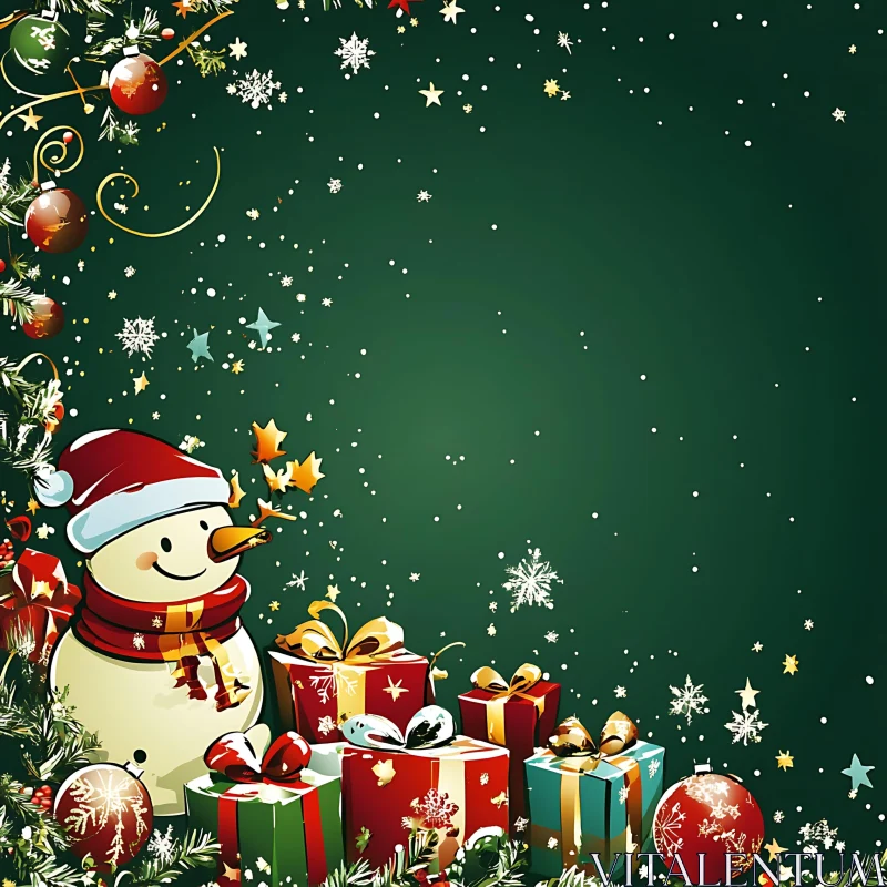 Festive Snowman and Holiday Gifts AI Image