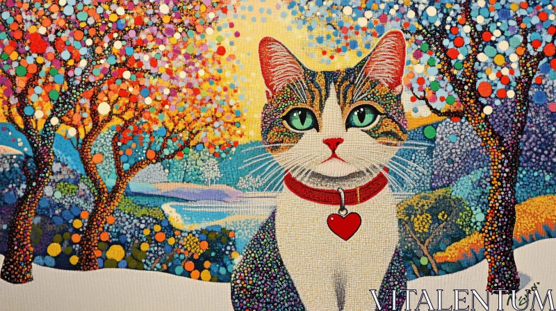 AI ART Vividly Colored Cat Art with Serene Landscape