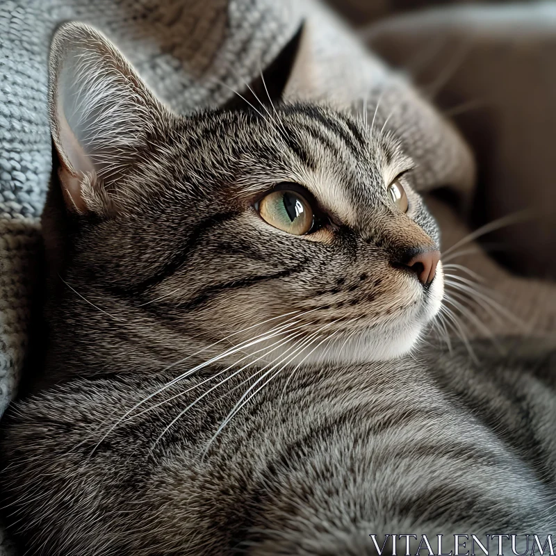 AI ART Tabby Cat Relaxing on a Cozy Blanket