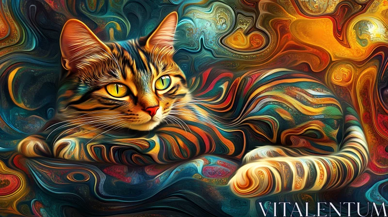 Colorful Artistic Cat with Intricate Patterns AI Image