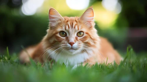 Fluffy Ginger Cat in Lush Field