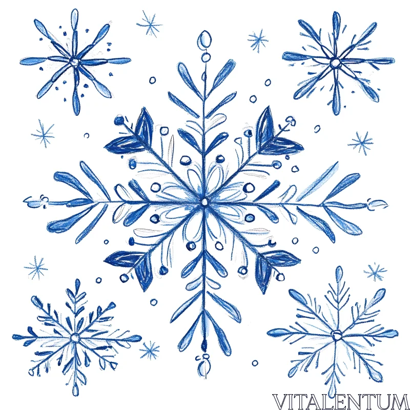 Detailed Blue Snowflakes Illustration AI Image