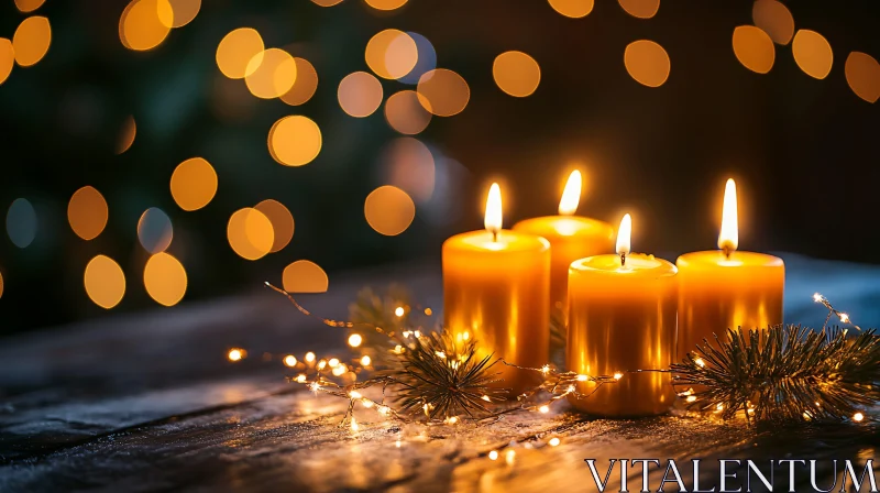 Candlelit Festive Decor with Twinkling Lights AI Image