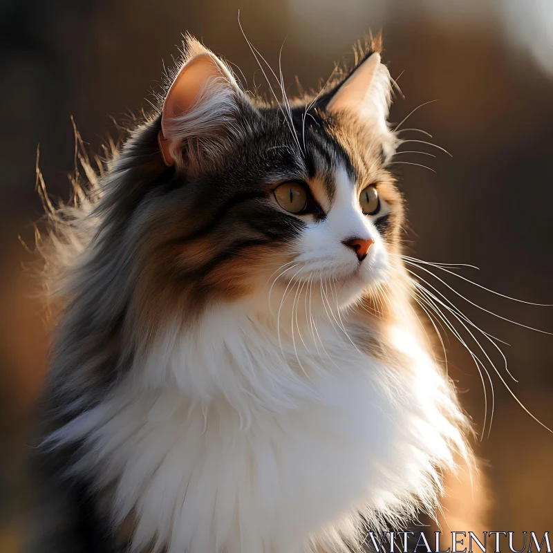 Portrait of a Fluffy Cat with Golden Eyes AI Image