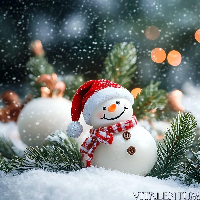 Festive Snowman in Snowy Landscape AI Image