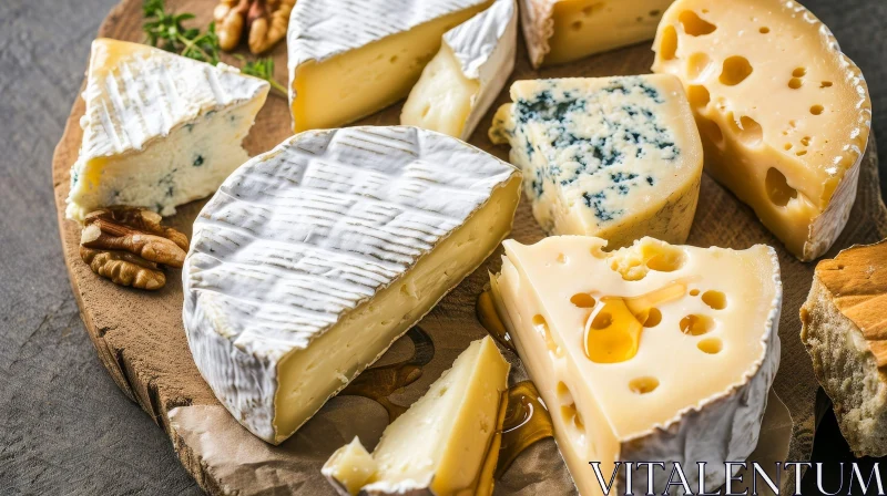AI ART Cheese Delight: A Scrumptious Assortment of Brie, Camembert, Blue Cheese, Cheddar, and Gouda