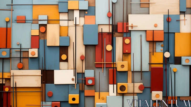 Colorful Abstract Geometric Artwork - 3D Wooden Blocks Sculpture AI Image