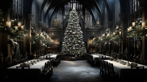 Dark and Brooding Christmas Tree in Hogwarts Hall | Photorealistic Renderings