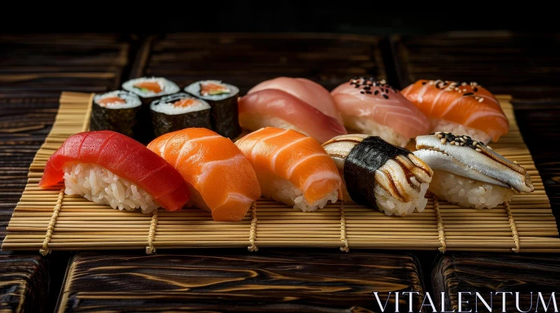 Delicious Sushi on a Bamboo Mat - Artistic Food Photography AI Image