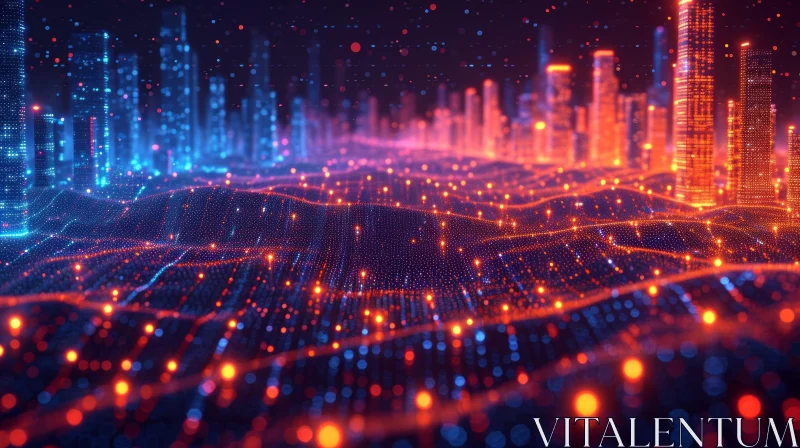 Digital Cityscape: A Captivating Display of Lights and Wires AI Image