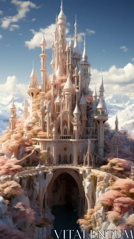 Enchanting Fantasy Castle on a Mountaintop AI Image