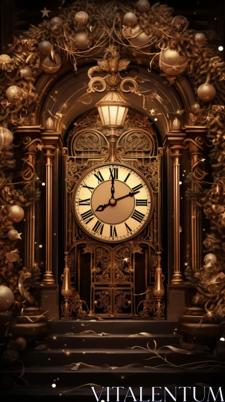 Golden Clock Building with Ornaments | Nostalgic Atmosphere AI Image