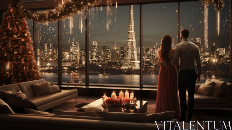 Romantic Christmas Party in Dubai with Stunning City Skyline View AI Image