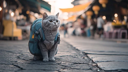 Cat Traveling with Backpack