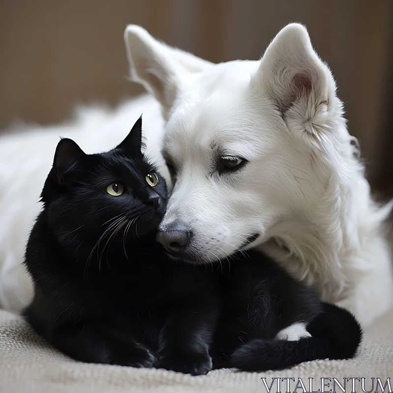 Black Cat and White Dog Showing Affection AI Image