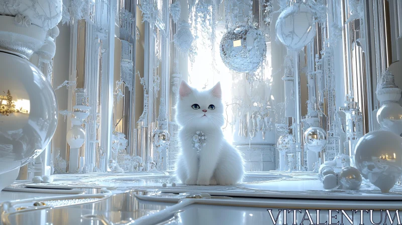 AI ART Luxurious Setting with White Cat