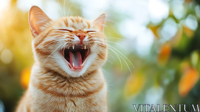 AI ART Sunlit Ginger Cat Yawning