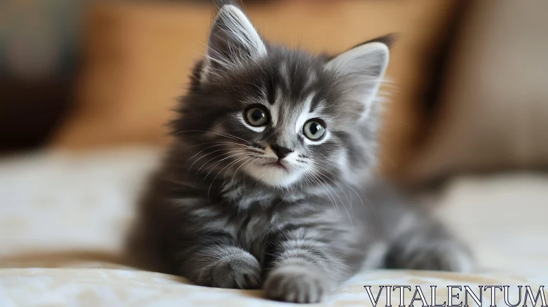 Cute Fluffy Kitten with Green Eyes AI Image