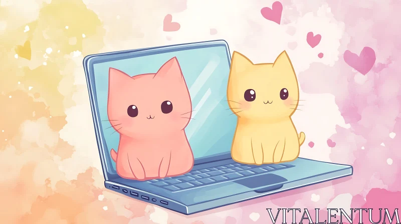 Charming Cartoon Cats on Laptop AI Image