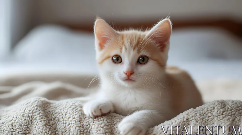 Curious Kitten Lying on Cozy Blanket AI Image