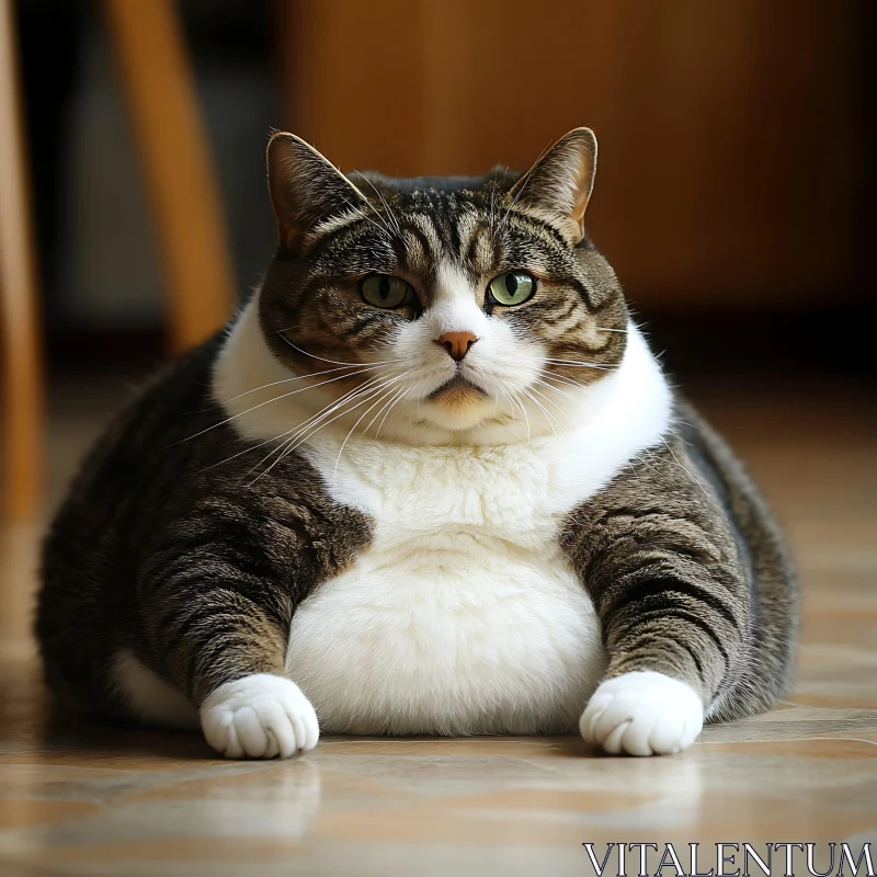 Cute Overweight Cat Relaxing Inside AI Image