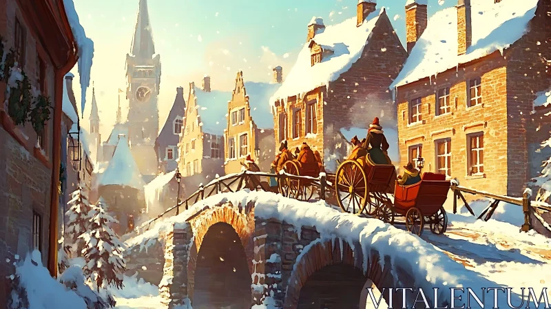 AI ART Picturesque Winter Scene in a Snow-Covered Village