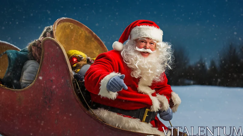 Santa Claus Riding Sleigh in Winter Wonderland AI Image