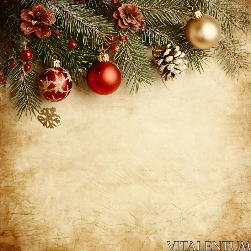 Rustic Christmas Décor with Pine Cones and Baubles AI Image