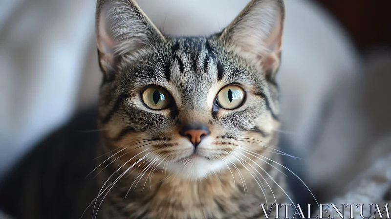 Tabby Cat Close-Up with Green Eyes AI Image