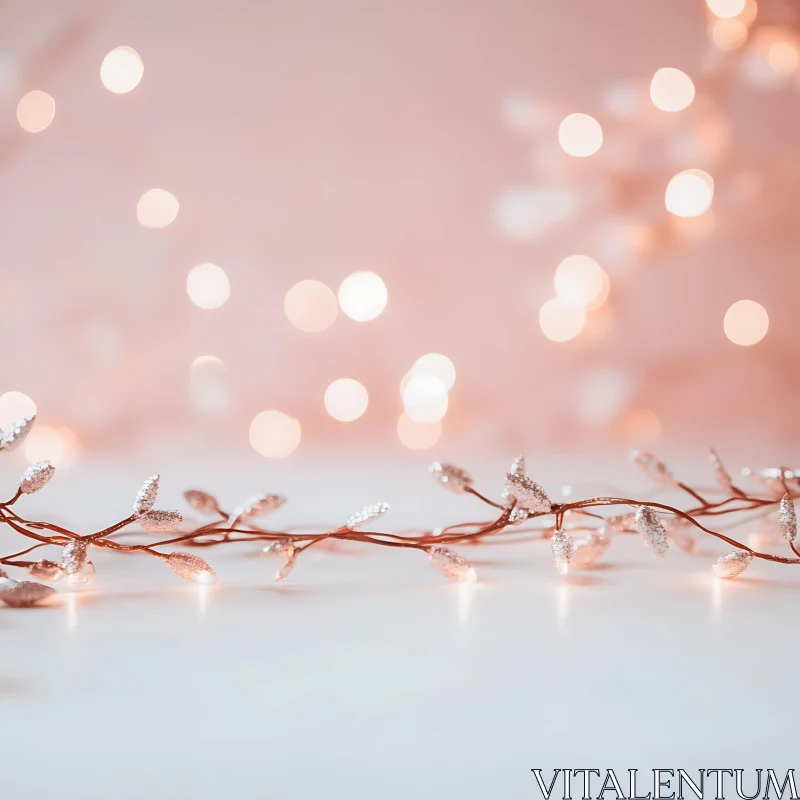 AI ART Twinkle Lights on Decorative Branch – Soft Pink & Gold Bokeh