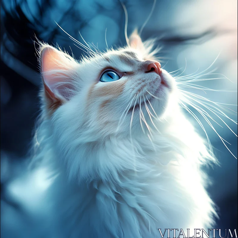 Serene White Cat with Striking Blue Eyes AI Image