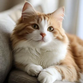 Relaxed Fluffy Cat on Couch