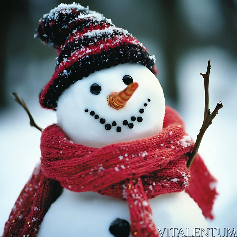 Joyful Snowman Amidst Winter Snow AI Image