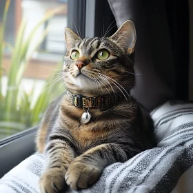 Serene Tabby Cat with Striking Green Eyes