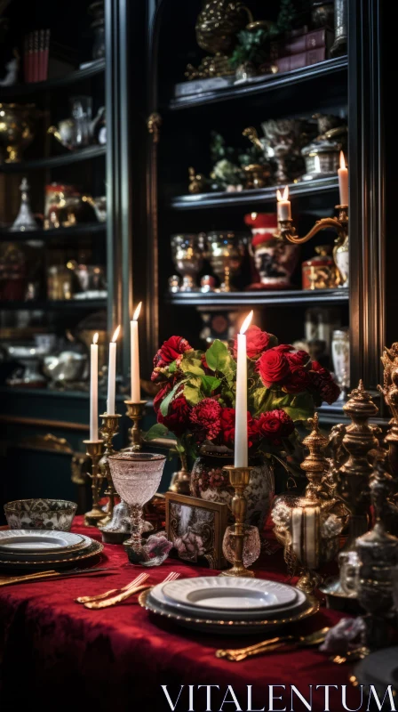 Captivating Still Life Composition with Dining Table and Delicate China AI Image