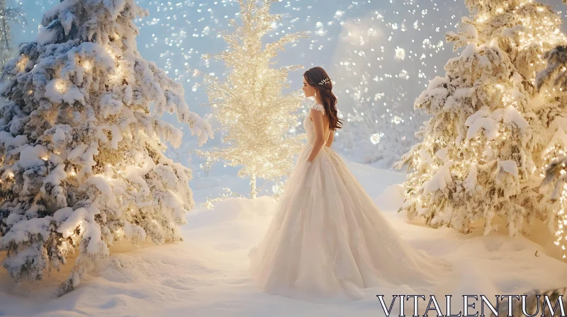 Winter Wonderland Bride in Snowy Forest AI Image