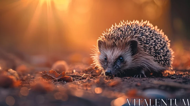 Close-up Hedgehog in Forest | Sunlit Wildlife Portrait AI Image