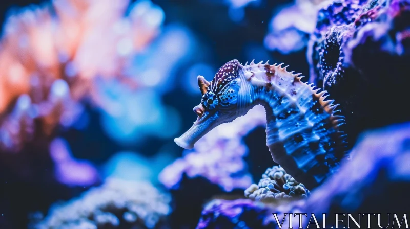 Close-up of a Blue and Yellow-Striped Seahorse | Captivating Underwater Beauty AI Image